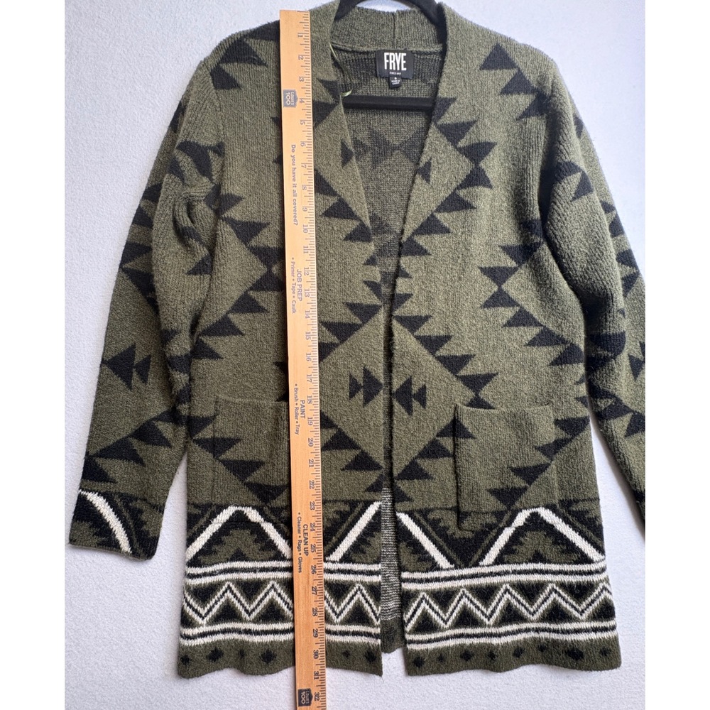 Frye Womens Southwestern Geometric Open Front Cardigan Olive Green Size S - Picture 12 of 12